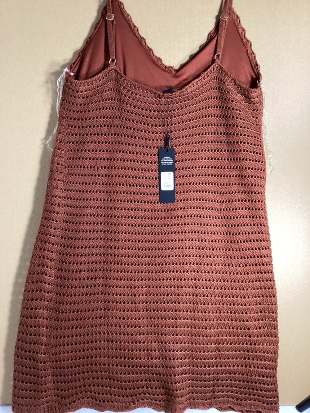 Fashion Nova NWT Rust Crochet Slip Dress 1X Boho Beach - Picture 7 of 9